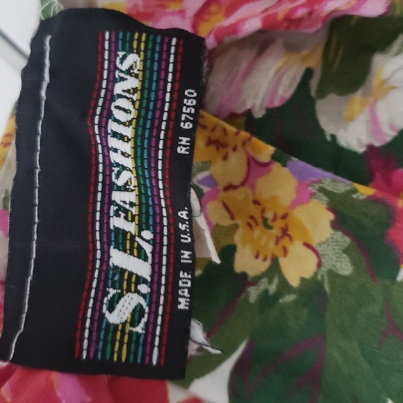 Vintage SL Fashions Floral Ruffle Collar Basque Waist Midi Dress Made in USA - Picture 3 of 3